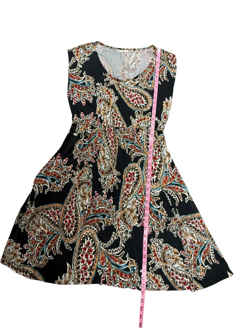 Boho Paisley Fit & Flare Midi Dress Navy Multi Colour Cap Sleeve Pockets Size XL - Picture 9 of 11